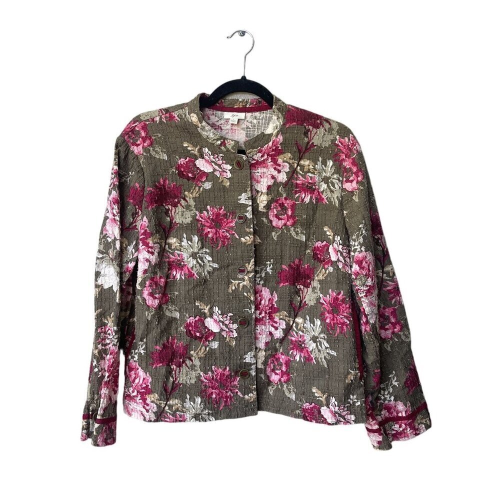 J. Jill Floral Lightweight Blazer Jacket Size L Cotton Garden Vacay‎ Resort